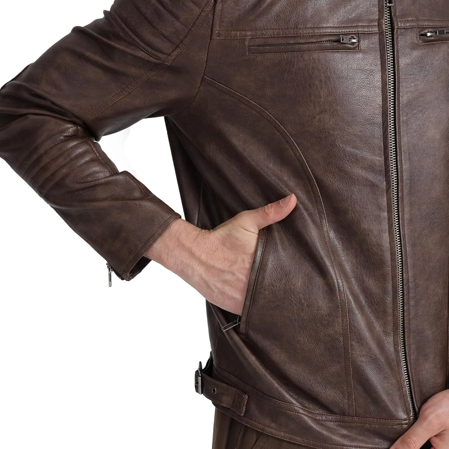 TZMAPU men's motorcycle PU leather jacket Punk style standing collar short jacket