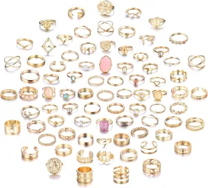 Ubjuliwa 82pcs Gold Silver Knuckle Rings for Women Stackable Mid Finger Joint Ring Set Retro Vintage Boho Rings Aesthetic Stacking Crystal Rings Bulk