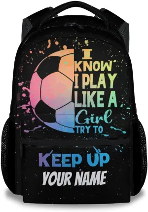 UNIKITTY Personalized Kids Backpack for Girls, Soccer Backpack for School, 17" School Backpack for Teen, Black Cute Large Capacity Bookbag with Adjustable Straps
