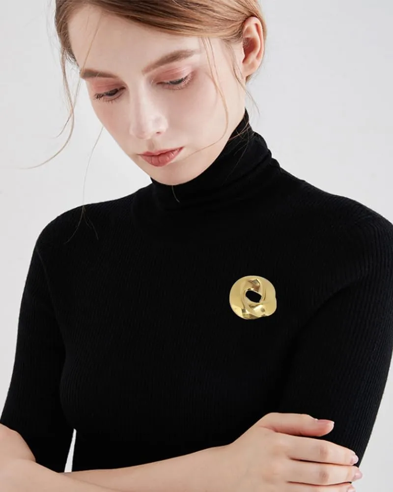 Unique Geometric Hollow out Brooch Lapel Pins Personalized Gold Tone Irregular Round Brooches Corsage Dainty Suit Hat Dress Decoration Holiday Party Jewelry for Women Men's Fashion