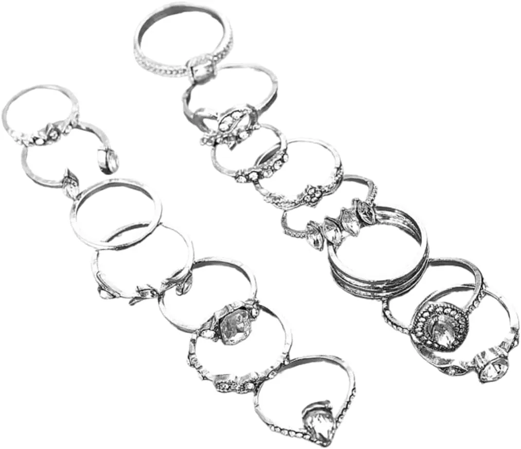 Unique Hollow Diamond Ring Set for Women 15pcs Fashionable Joint Rings Skin-friendly Jewelry Ideal for Daily Wear