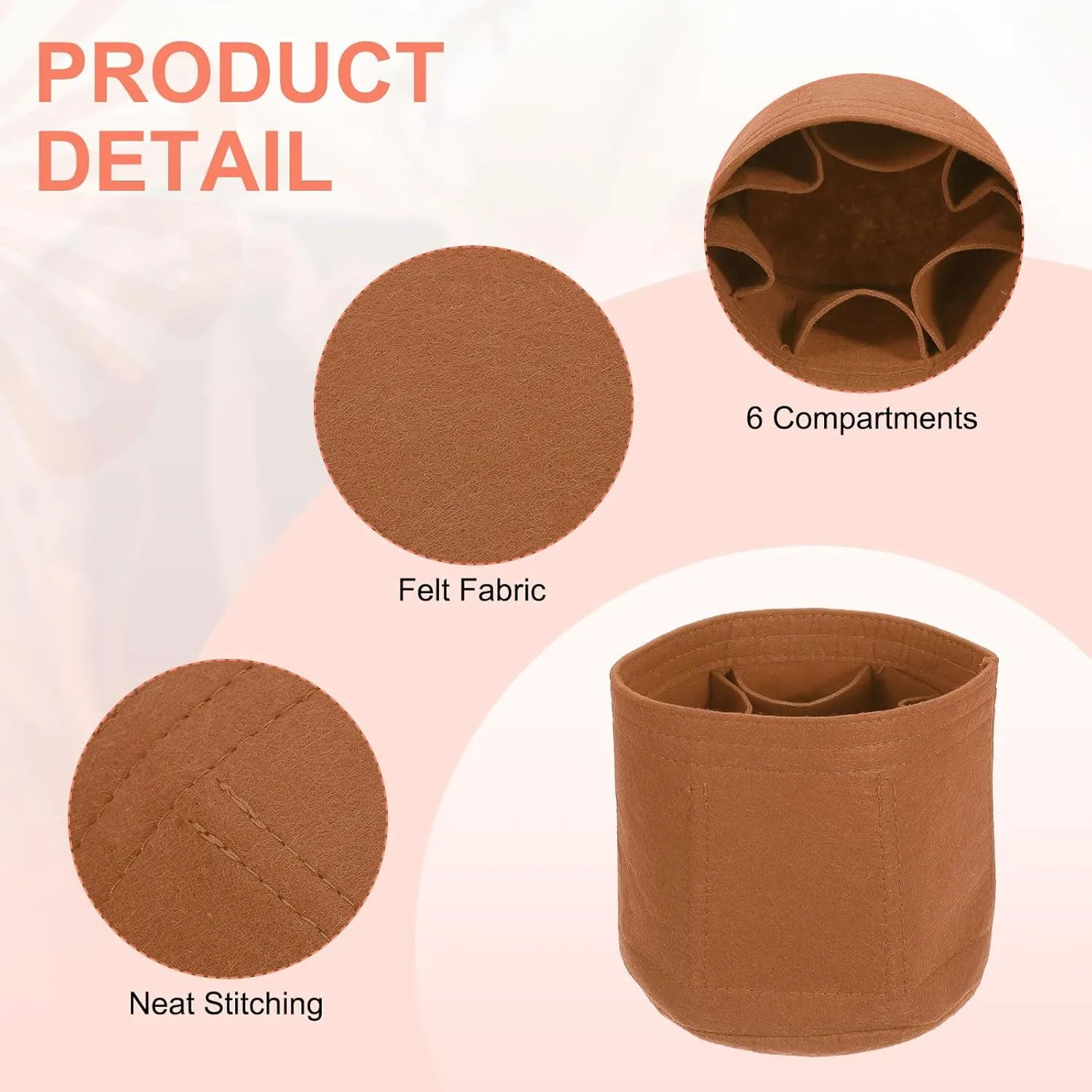 uxcell Purse Organizer Insert, Portable Felt Organizer Bags Round Multiple Compartments Purse Liner for Bucket Bag, Domed Satchel, Tote Bag, Handbag Shaper (8" x 4" x 5.5", Khaki)