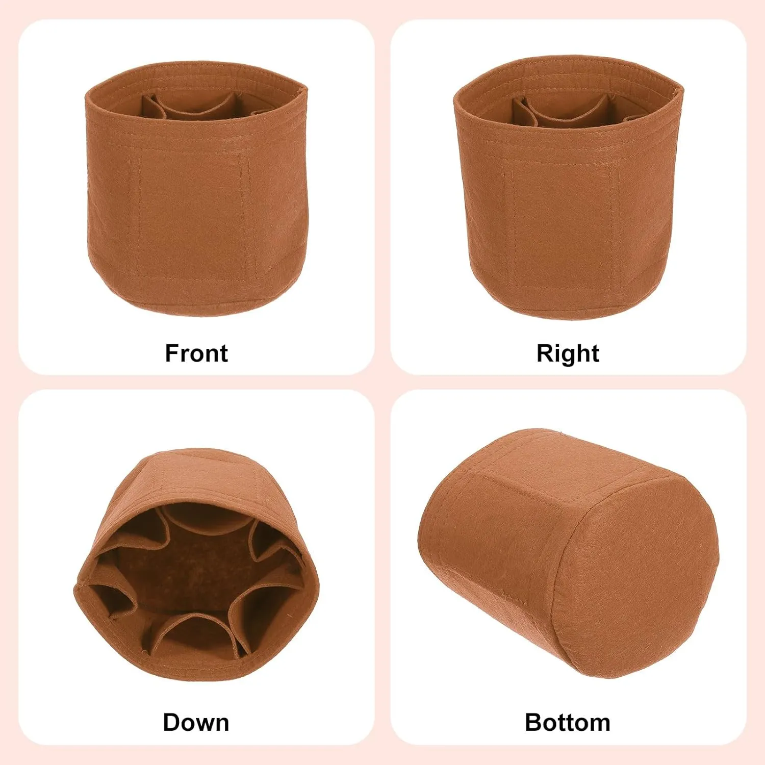 uxcell Purse Organizer Insert, Portable Felt Organizer Bags Round Multiple Compartments Purse Liner for Bucket Bag, Domed Satchel, Tote Bag, Handbag Shaper (8" x 4" x 5.5", Khaki)