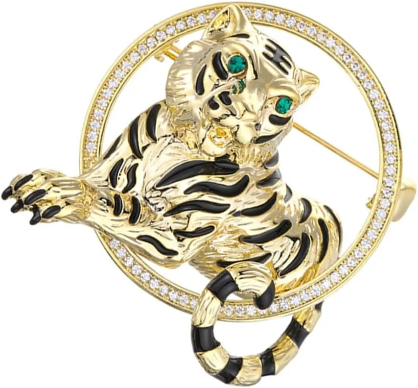 Vaguelly Tiger Brooch Holiday Brooch Pins Vintage Brooches for Women Animal Brooch Pins Tiger Enamel Lapel Pin Beads Safety Pin Winter Brooch Scarf Clips Rings Jewelry Luxurious Miss Alloy