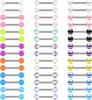 VCMART 12mm-18mm 14G Tongue Rings Nipple Straight Barbells Surgical Steel Body Piercing Jewelry