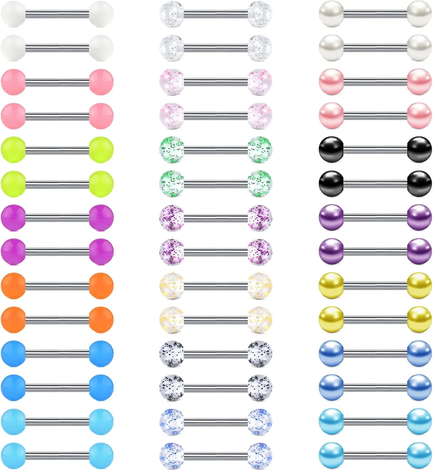 VCMART 12mm-18mm 14G Tongue Rings Nipple Straight Barbells Surgical Steel Body Piercing Jewelry
