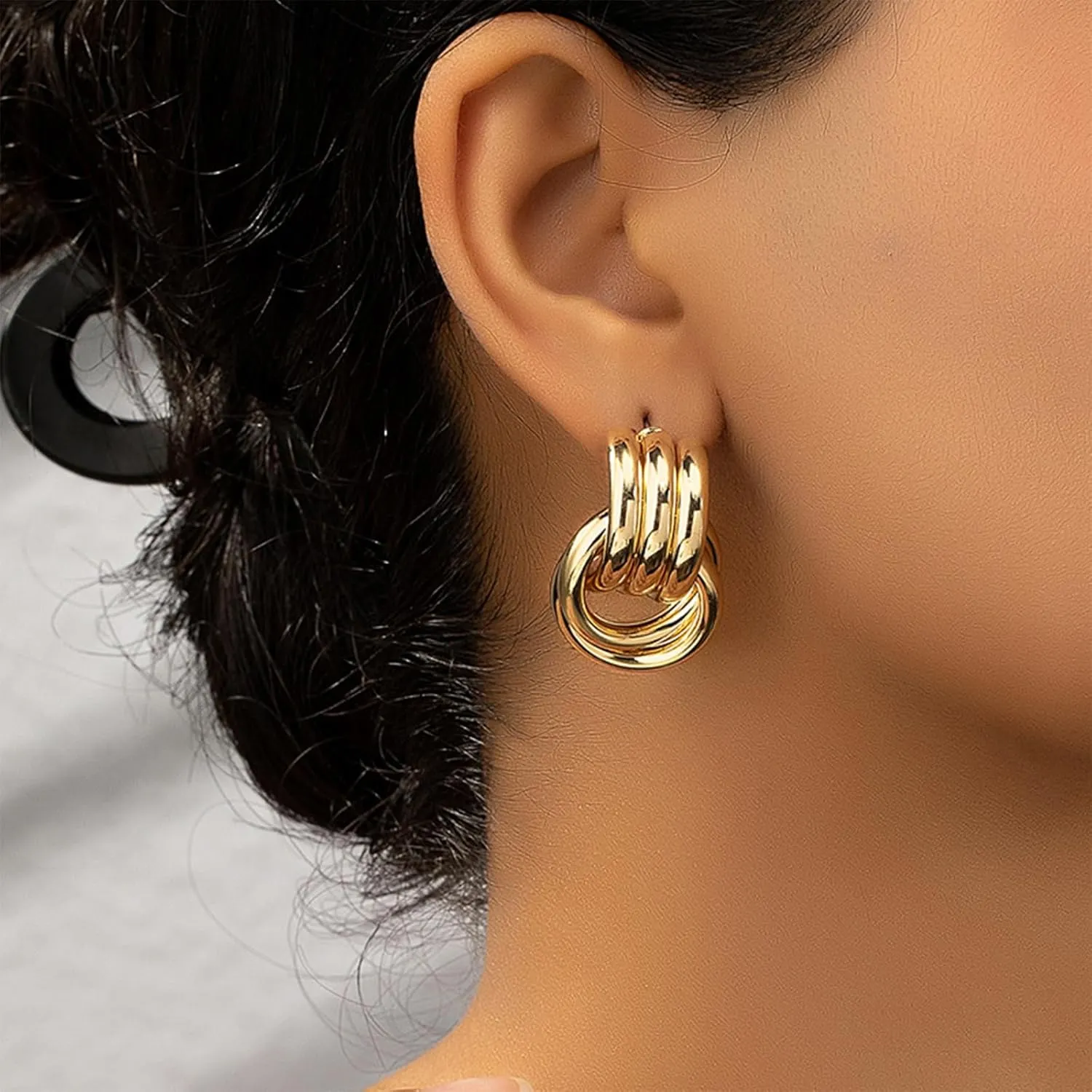 Vintage Geometric Dangle Drop Chunky Gold Knot Door Knocker Statement Earrings for Women - Fashion Jewelry