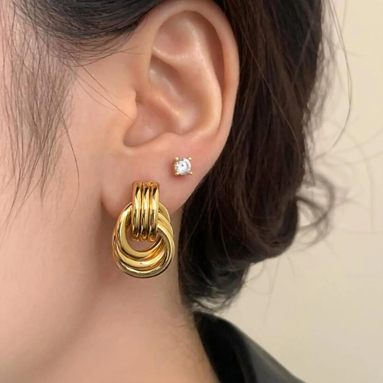 Vintage Geometric Dangle Drop Chunky Gold Knot Door Knocker Statement Earrings for Women - Fashion Jewelry