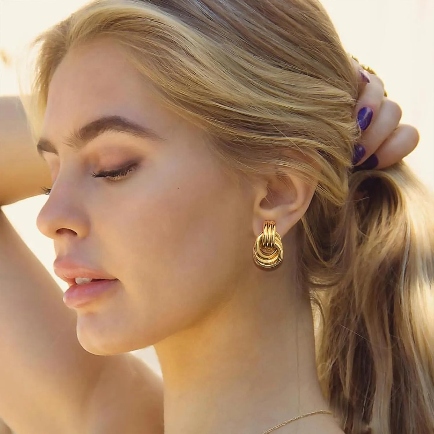 Vintage Geometric Dangle Drop Chunky Gold Knot Door Knocker Statement Earrings for Women - Fashion Jewelry