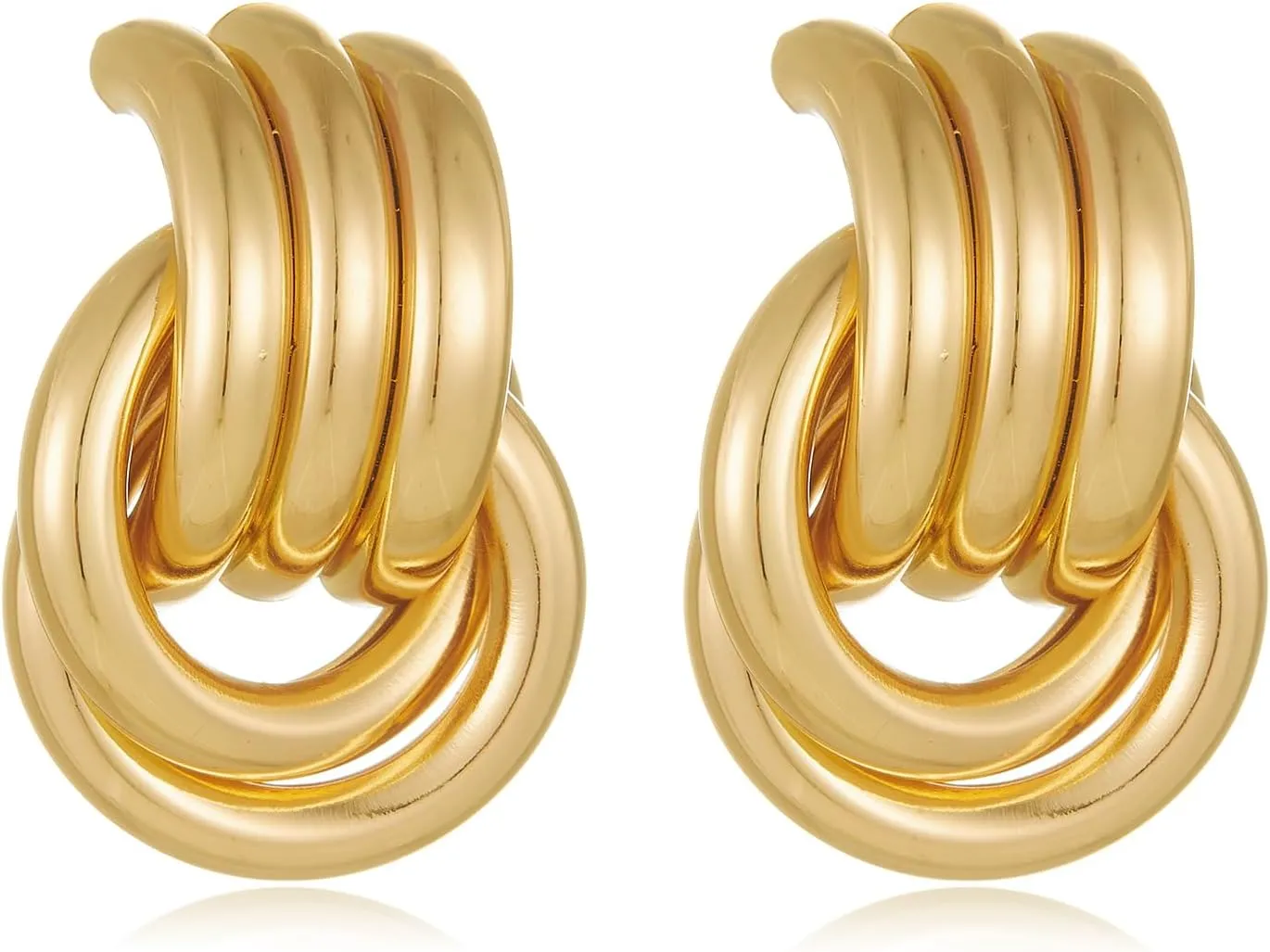 Vintage Geometric Dangle Drop Chunky Gold Knot Door Knocker Statement Earrings for Women - Fashion Jewelry