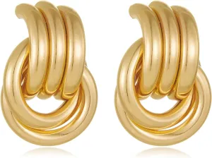 Vintage Geometric Dangle Drop Chunky Gold Knot Door Knocker Statement Earrings for Women - Fashion Jewelry