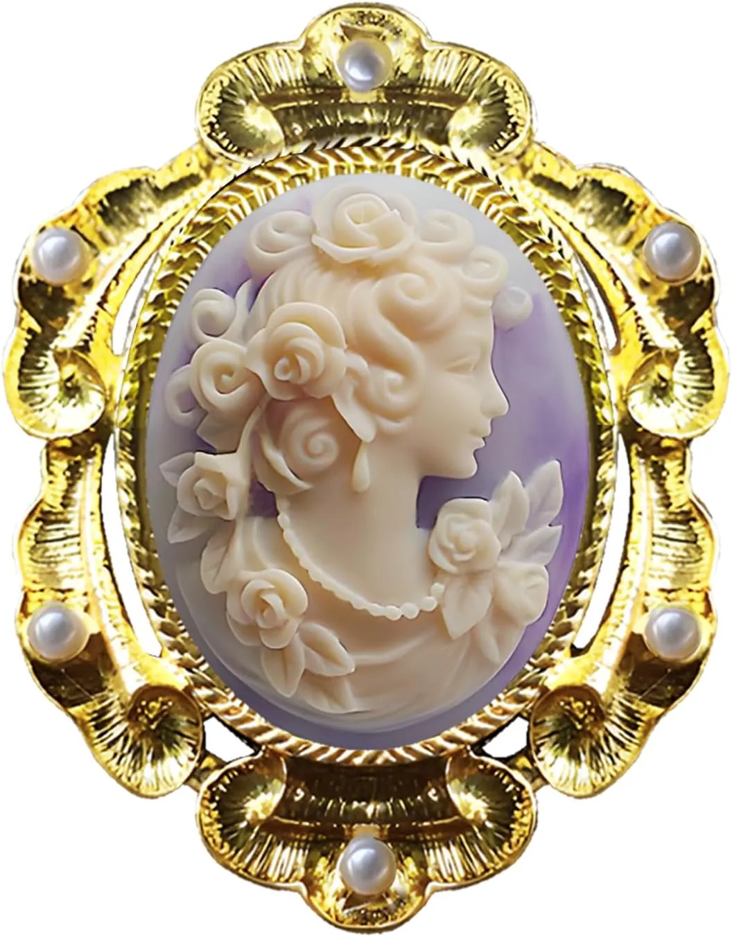 Vintage Victorian Design Cameo Brooch Pin, Antique Gold Tone Frame Cameo Jewelry Brooch/Charm Pendant