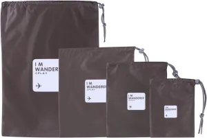 VORCOOL 4pcs Universal Waterproof Nylon Drawstring Storage Bags for Travel, Multi-Size Organizers for Toiletries, Clothes, Accessories, Olive Green