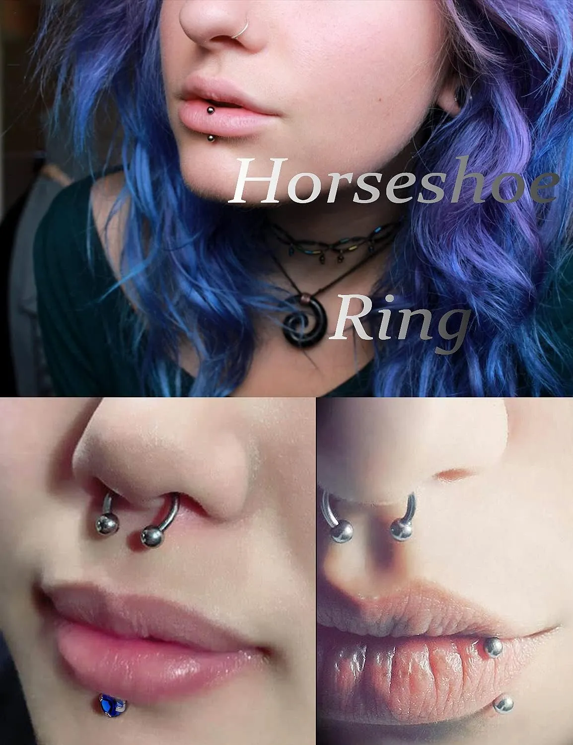 Vsnnsns 12G & 16G Septum Rings - Surgical Steel Septum Piercing Jewelry Horseshoe & Snake Bite Rings, Daith Rook Earrings for Women & Men
