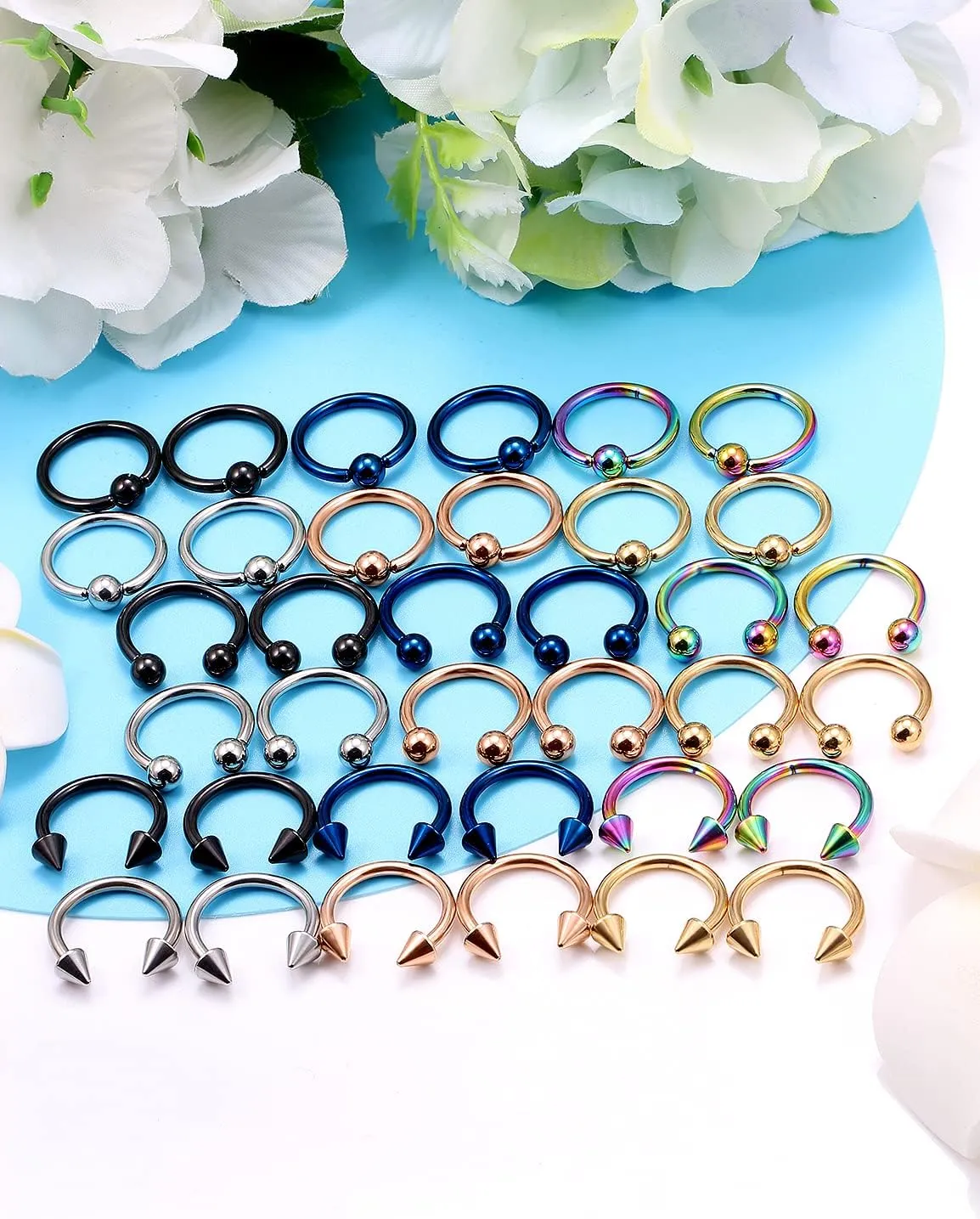 Vsnnsns 12G & 16G Septum Rings - Surgical Steel Septum Piercing Jewelry Horseshoe & Snake Bite Rings, Daith Rook Earrings for Women & Men