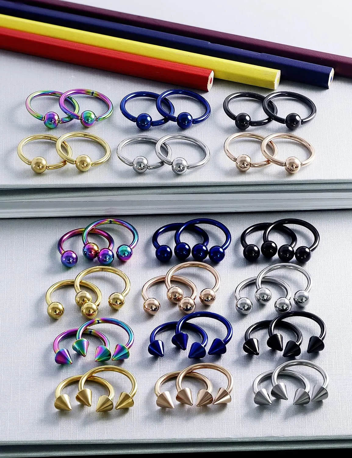Vsnnsns 12G & 16G Septum Rings - Surgical Steel Septum Piercing Jewelry Horseshoe & Snake Bite Rings, Daith Rook Earrings for Women & Men