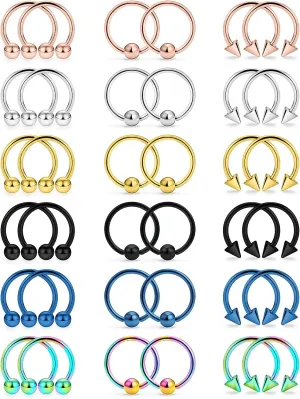 Vsnnsns 12G & 16G Septum Rings - Surgical Steel Septum Piercing Jewelry Horseshoe & Snake Bite Rings, Daith Rook Earrings for Women & Men
