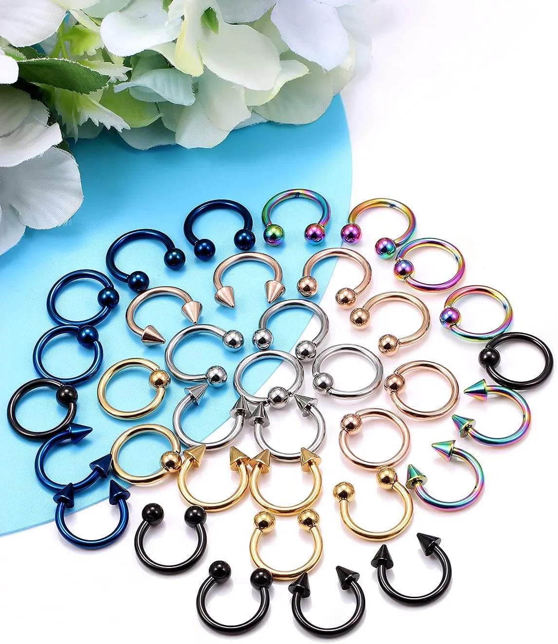 Vsnnsns 12G & 16G Septum Rings - Surgical Steel Septum Piercing Jewelry Horseshoe & Snake Bite Rings, Daith Rook Earrings for Women & Men