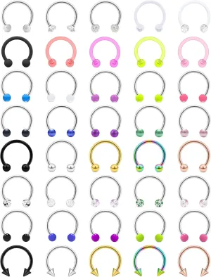 Vsnnsns 14G 16G 18G Septum Rings Piercing Jewelry 316L Stainless Surgical Steel Horseshoe Septum Nose Rings Snake Bite Lip Ring Daith Rook Earrings Smiley Piercing Jewelry for Women Men 8MM 10MM 12MM
