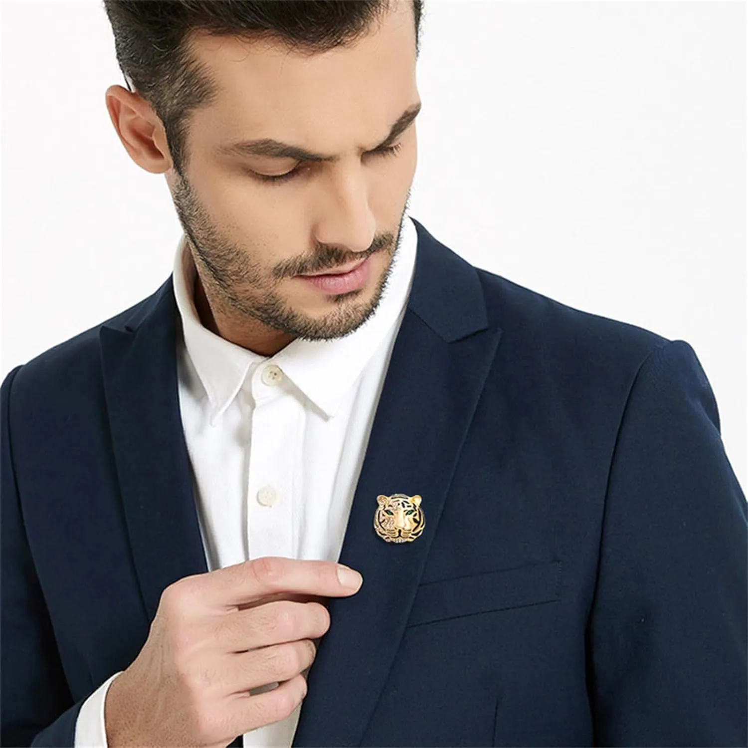 WCRAZYE Rhinestone Tiger Head Brooch Pins for Men Women Dainty Gold Silver Vintage Animal Lapel Suit Pin,Punk Crysta Charm Tiger Head Badge Coat Collar Brooch for Girls