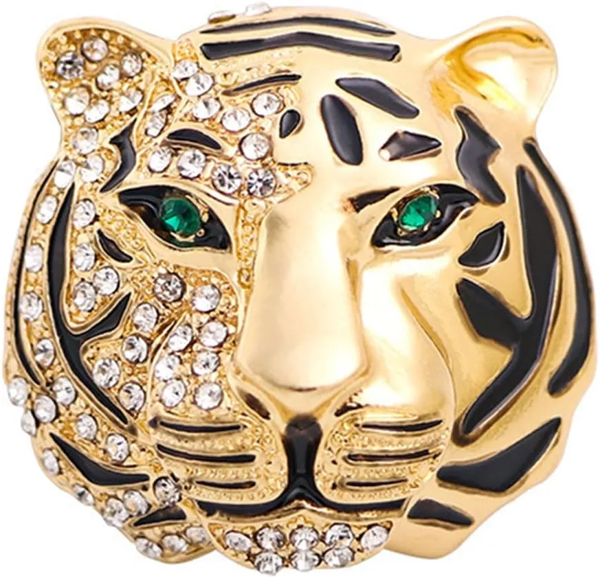 WCRAZYE Rhinestone Tiger Head Brooch Pins for Men Women Dainty Gold Silver Vintage Animal Lapel Suit Pin,Punk Crysta Charm Tiger Head Badge Coat Collar Brooch for Girls