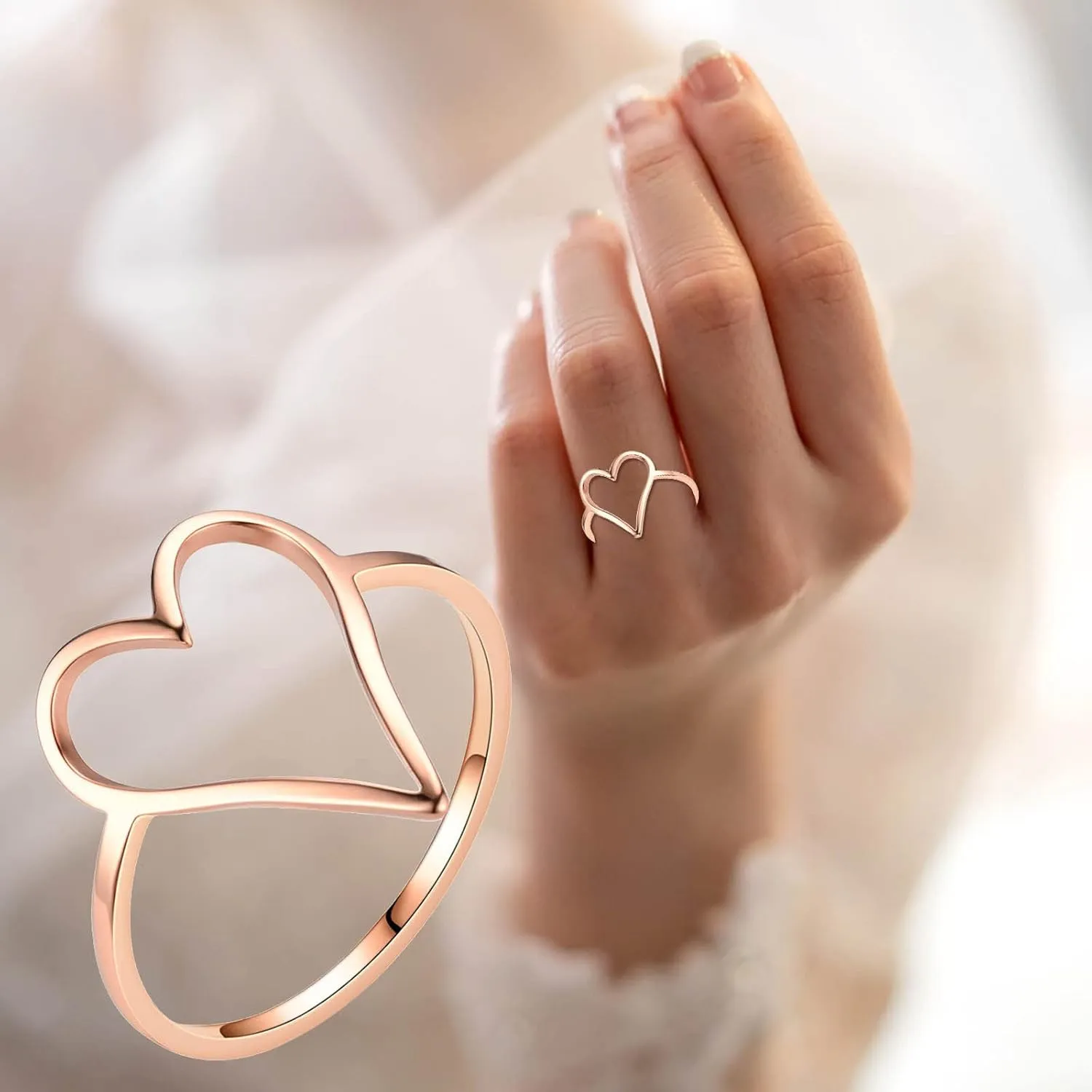 Wedding Engagement Statement Stacking Midi Rings Silver 925 Simple Minimalist Heart Finger Rings Bands for Women