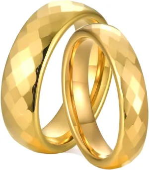 Wedding Rings Sets for Couples, Tungsten Anniversary Rings for Couple Comfort Fit Multi-faceted Gold Ring 4mm 6mm