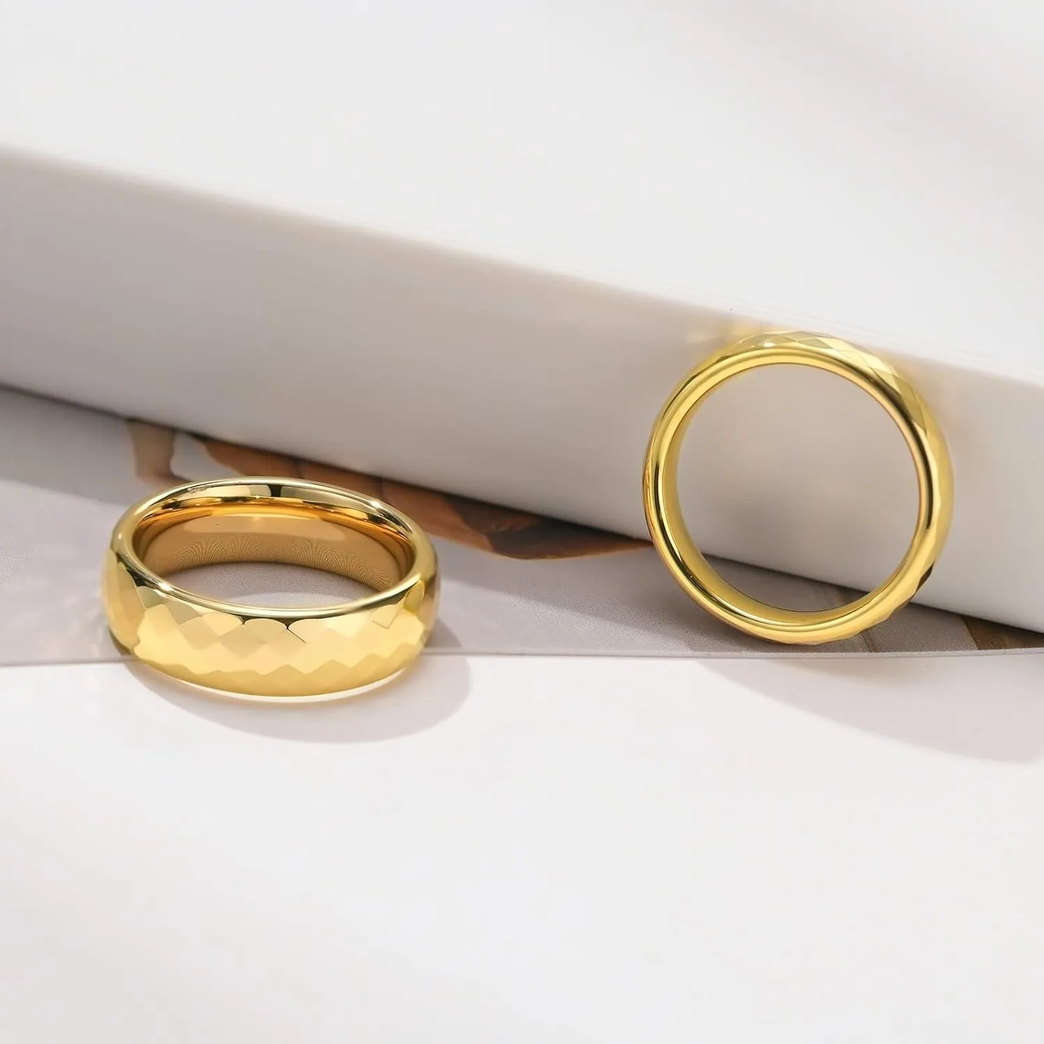 Wedding Rings Sets for Couples, Tungsten Anniversary Rings for Couple Comfort Fit Multi-faceted Gold Ring 4mm 6mm