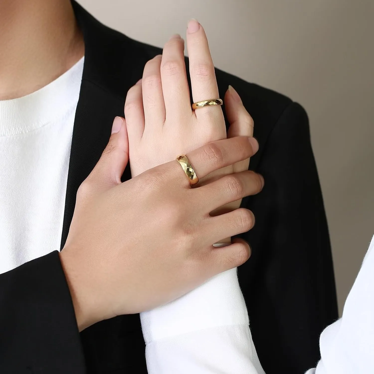 Wedding Rings Sets for Couples, Tungsten Anniversary Rings for Couple Comfort Fit Multi-faceted Gold Ring 4mm 6mm