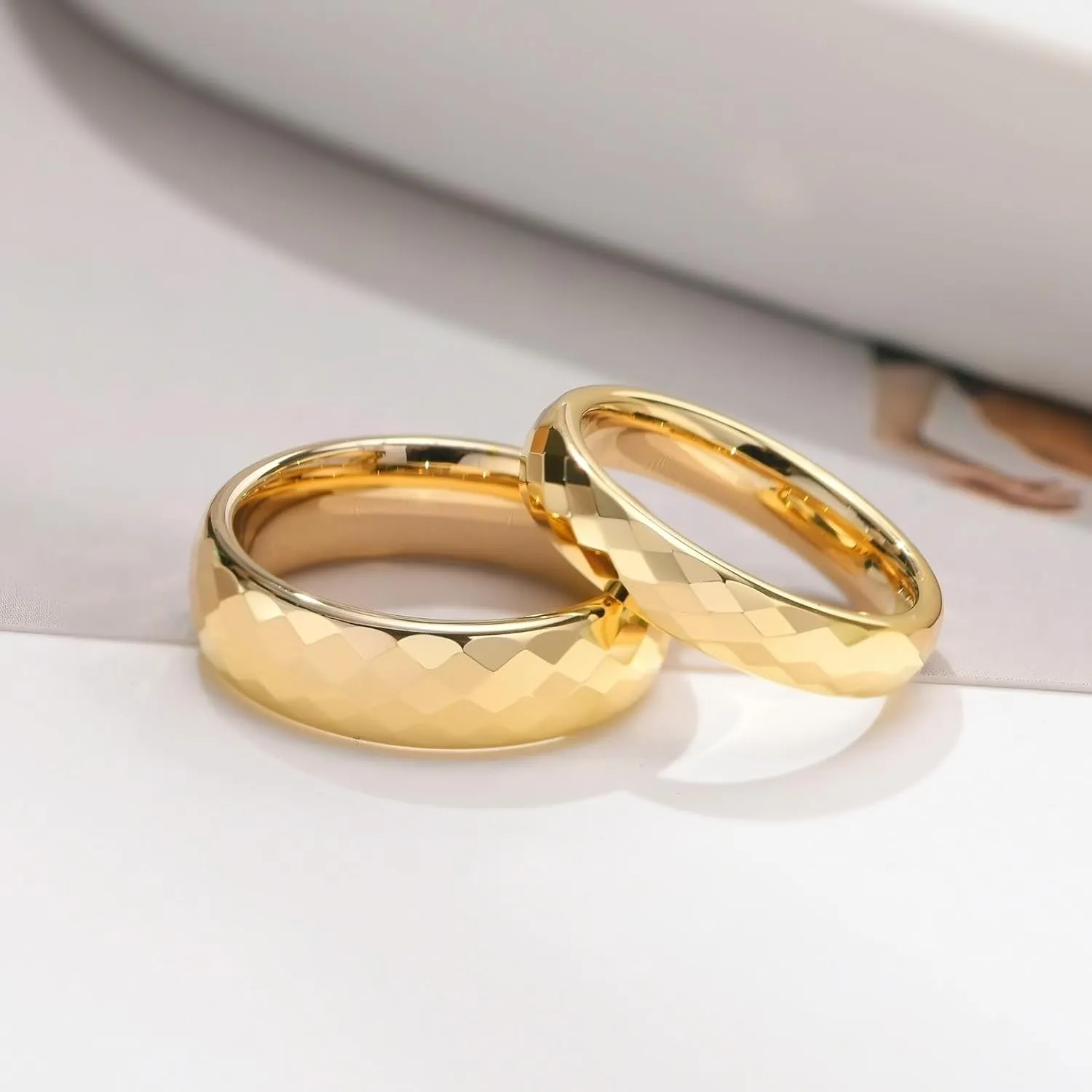 Wedding Rings Sets for Couples, Tungsten Anniversary Rings for Couple Comfort Fit Multi-faceted Gold Ring 4mm 6mm