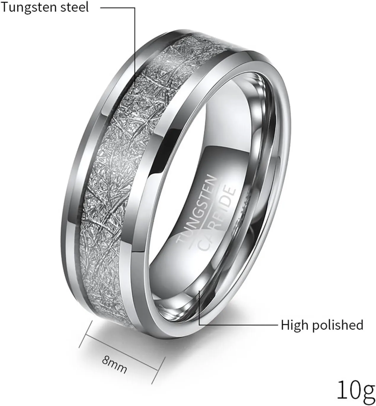 Wedding Rings Sets for Couples, Tungsten Couples Rings Promise Rings Comfort Fit 8mm 6mm Silver Ring Inlay Metal