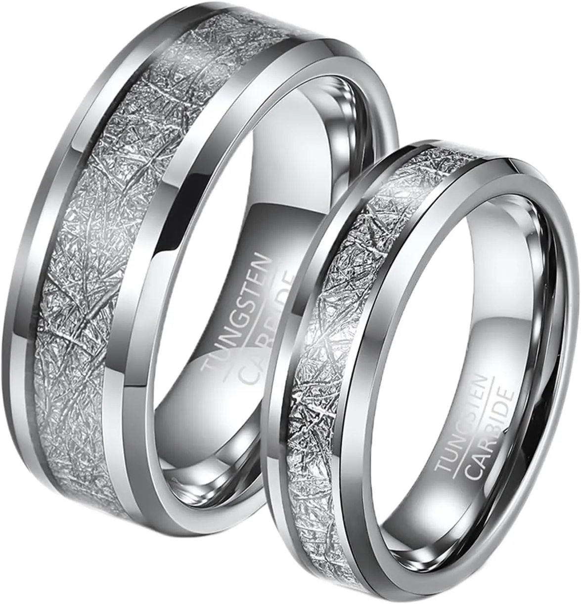 Wedding Rings Sets for Couples, Tungsten Couples Rings Promise Rings Comfort Fit 8mm 6mm Silver Ring Inlay Metal