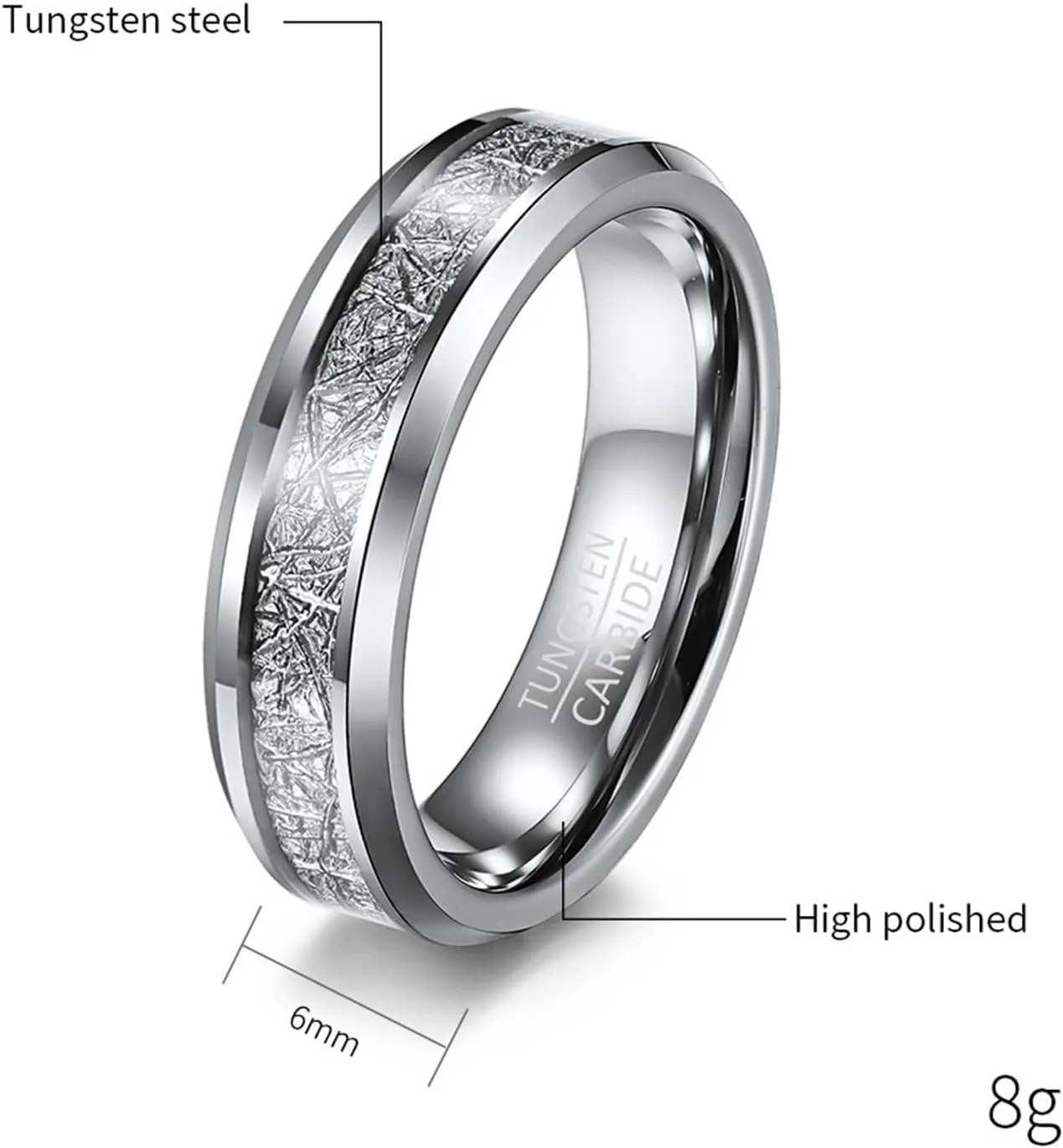 Wedding Rings Sets for Couples, Tungsten Couples Rings Promise Rings Comfort Fit 8mm 6mm Silver Ring Inlay Metal