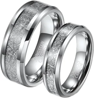 Wedding Rings Sets for Couples, Tungsten Couples Rings Promise Rings Comfort Fit 8mm 6mm Silver Ring Inlay Metal