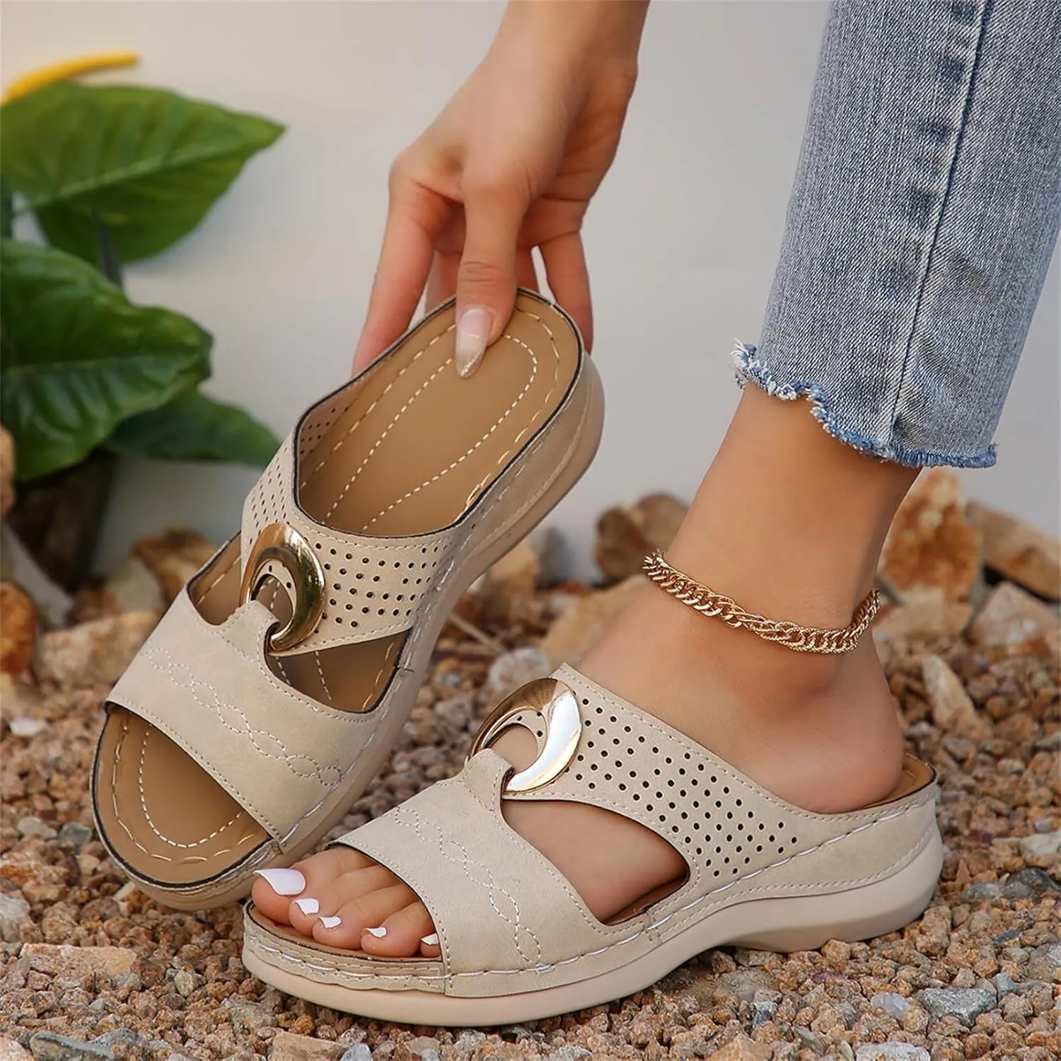 Wedge Sandals for Women Comfortable Platform Slip on Shoes Sandals Dressy Summer Orthopedic Open Toe Thick Soled Ortho Supportive Arch Wedge Slingback Slippers Beach Travel Cute Going Out Slipper