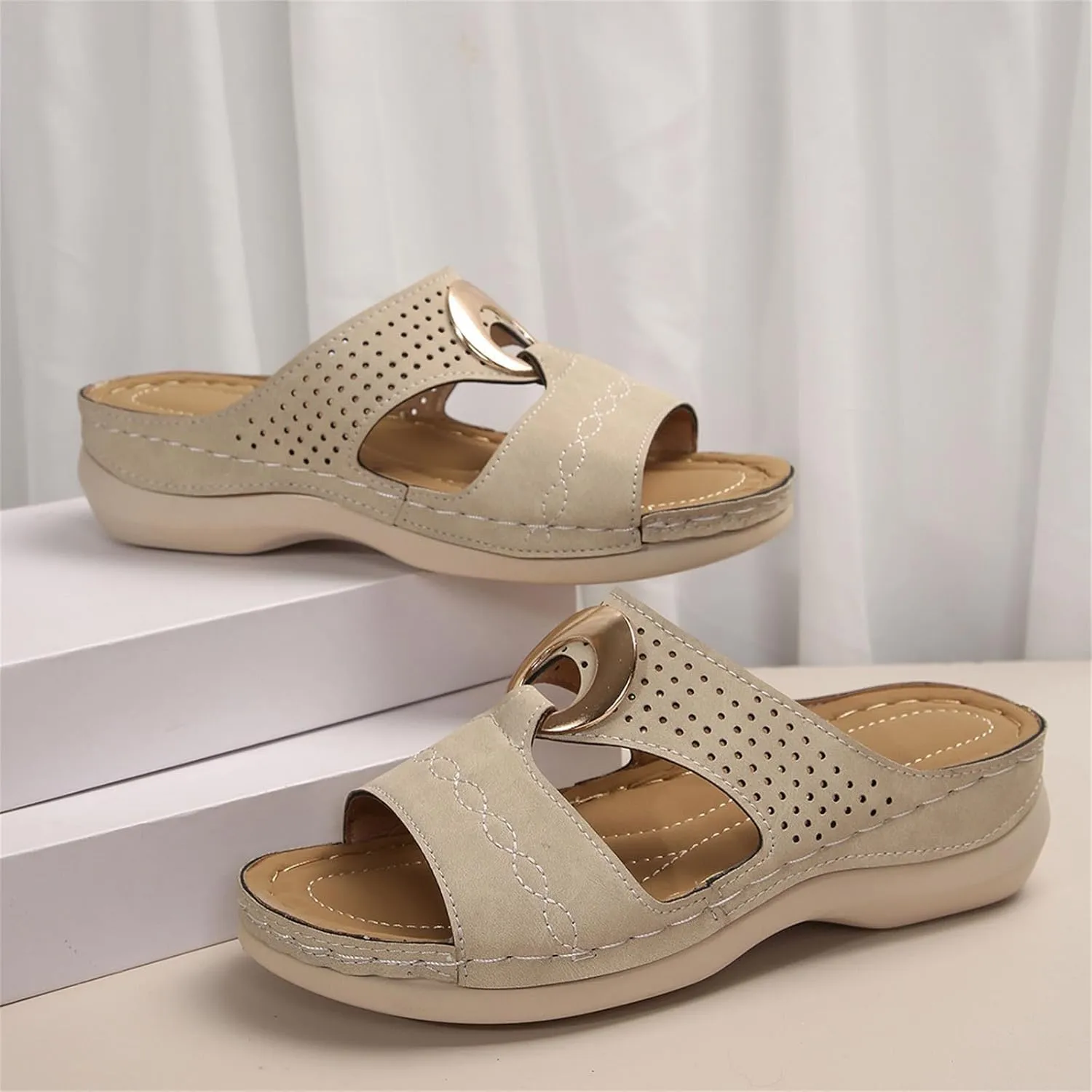 Wedge Sandals for Women Comfortable Platform Slip on Shoes Sandals Dressy Summer Orthopedic Open Toe Thick Soled Ortho Supportive Arch Wedge Slingback Slippers Beach Travel Cute Going Out Slipper