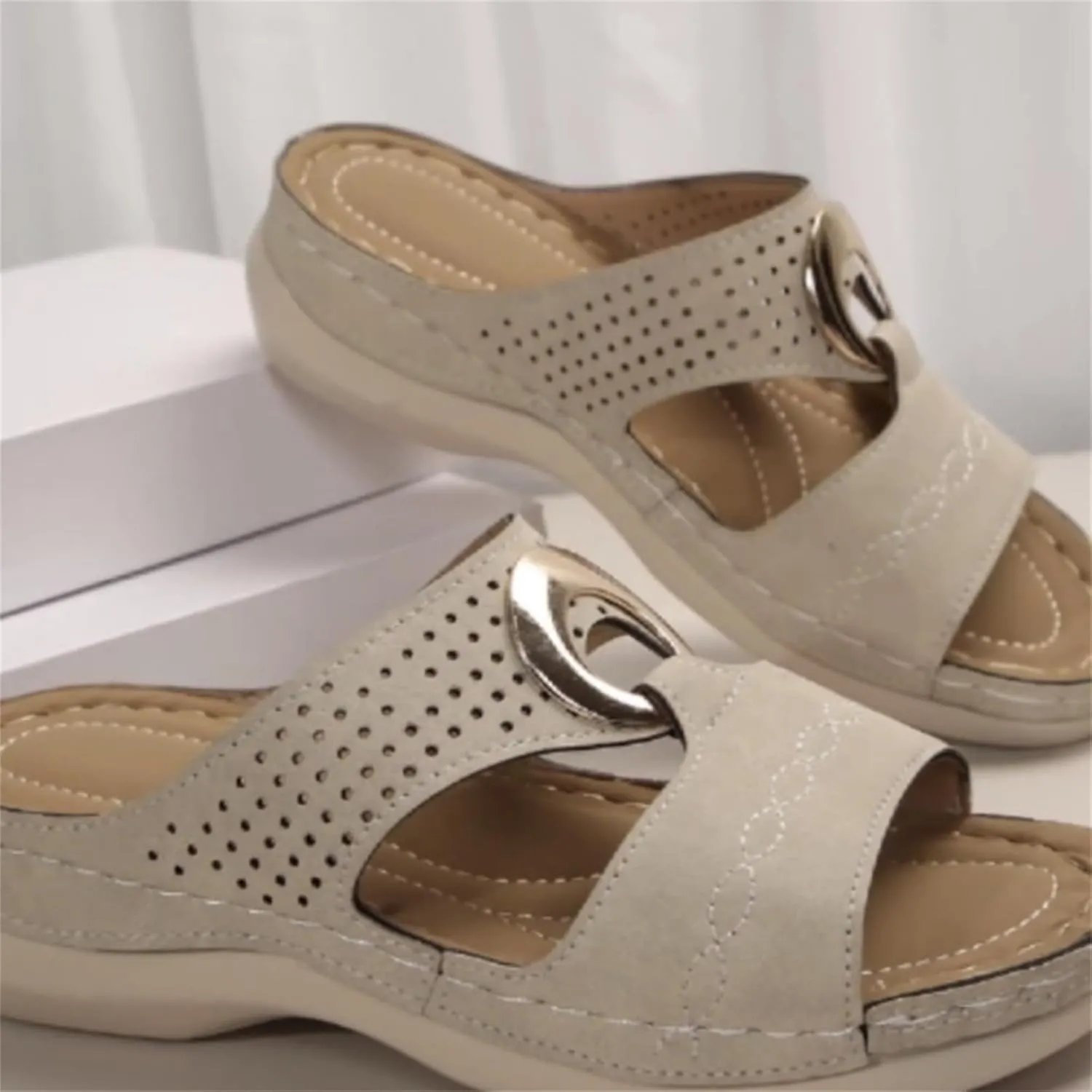 Wedge Sandals for Women Comfortable Platform Slip on Shoes Sandals Dressy Summer Orthopedic Open Toe Thick Soled Ortho Supportive Arch Wedge Slingback Slippers Beach Travel Cute Going Out Slipper