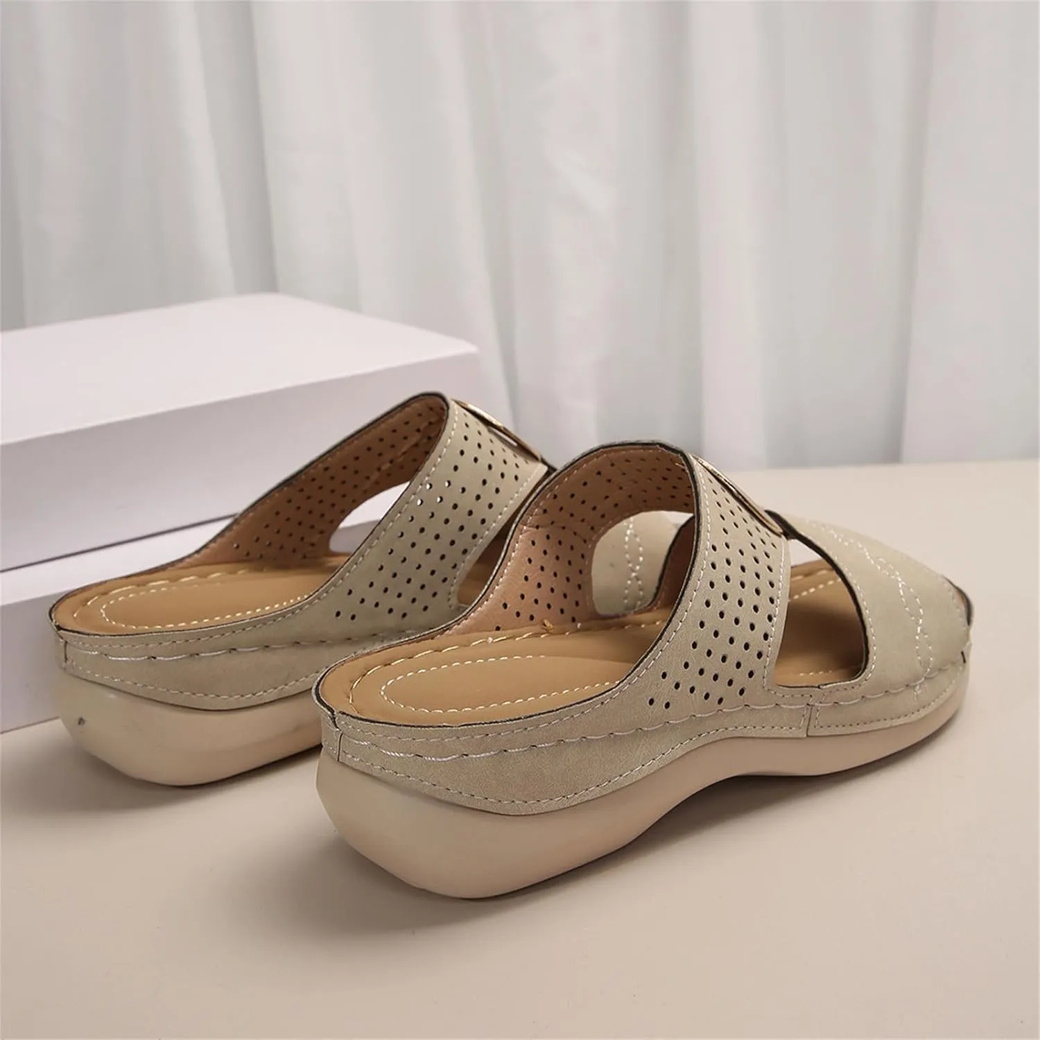 Wedge Sandals for Women Comfortable Platform Slip on Shoes Sandals Dressy Summer Orthopedic Open Toe Thick Soled Ortho Supportive Arch Wedge Slingback Slippers Beach Travel Cute Going Out Slipper