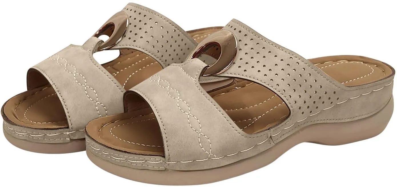 Wedge Sandals for Women Comfortable Platform Slip on Shoes Sandals Dressy Summer Orthopedic Open Toe Thick Soled Ortho Supportive Arch Wedge Slingback Slippers Beach Travel Cute Going Out Slipper