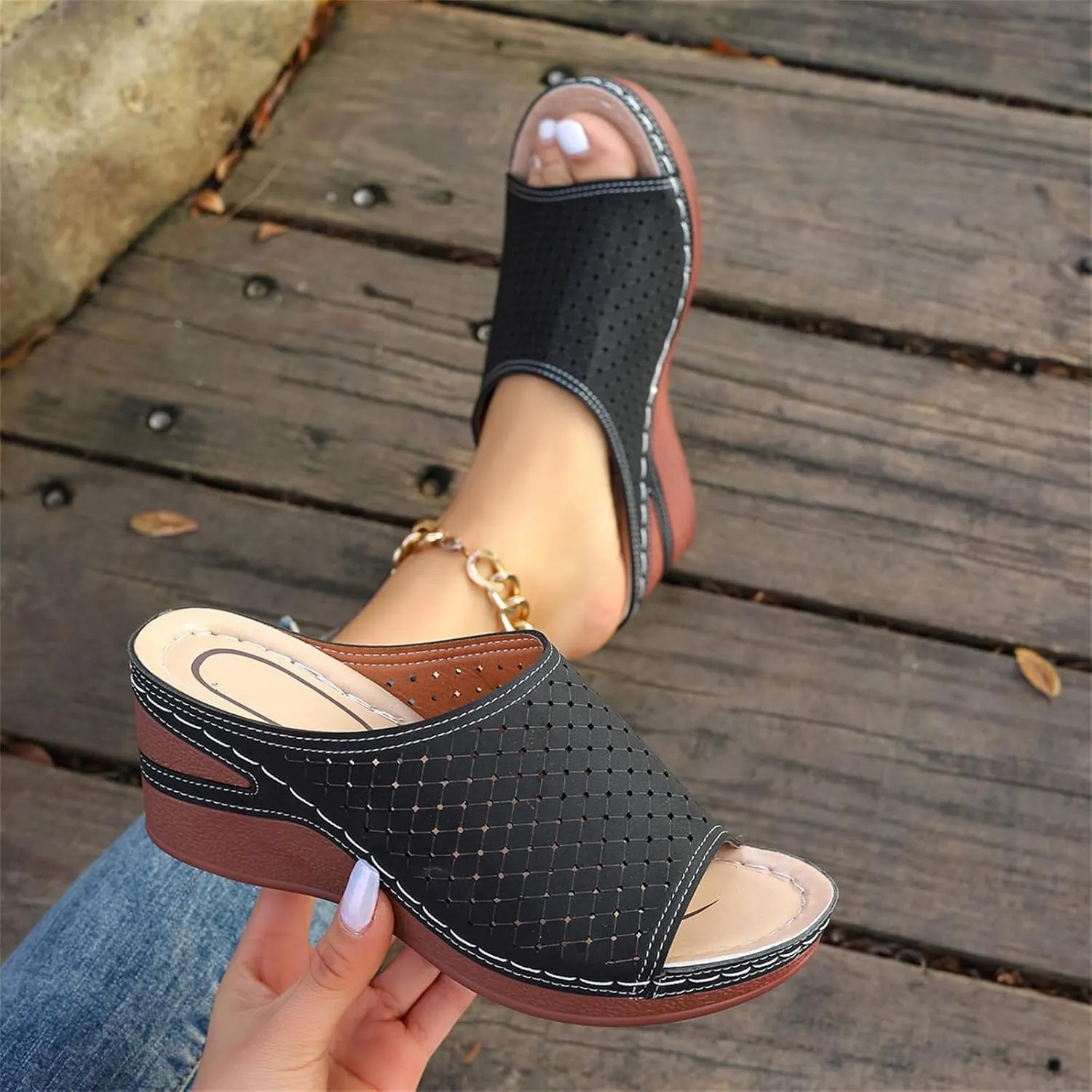 Wedge Sandals for Women Slingback Wedges Orthopedic Comfortable Arch Support Platform Slippers Summer Dressy Casual Slip on Wide Width Flat Sandal Lightweight Damping Sole Flip Flops