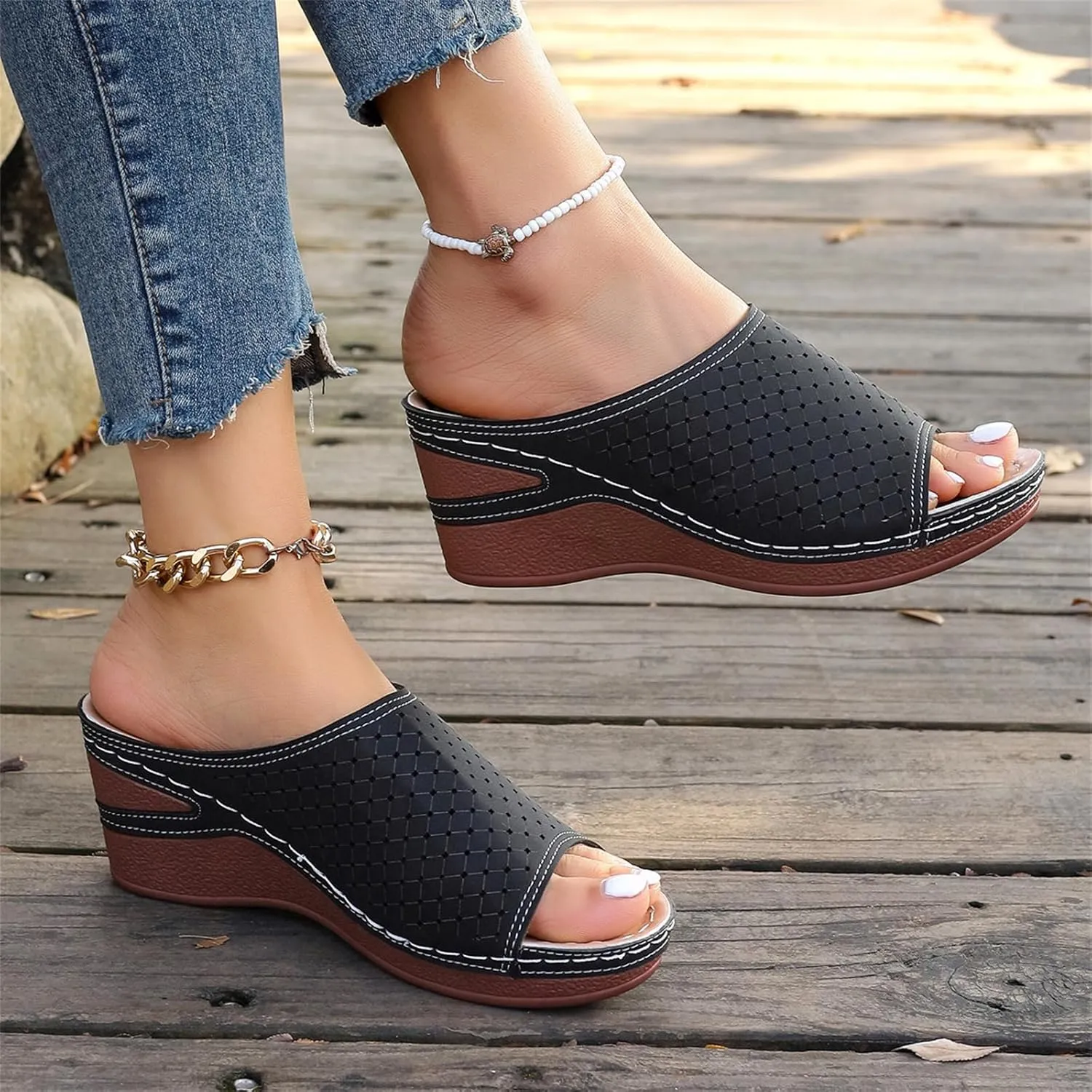 Wedge Sandals for Women Slingback Wedges Orthopedic Comfortable Arch Support Platform Slippers Summer Dressy Casual Slip on Wide Width Flat Sandal Lightweight Damping Sole Flip Flops