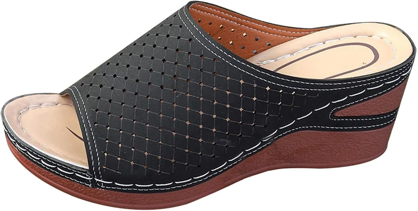 Wedge Sandals for Women Slingback Wedges Orthopedic Comfortable Arch Support Platform Slippers Summer Dressy Casual Slip on Wide Width Flat Sandal Lightweight Damping Sole Flip Flops