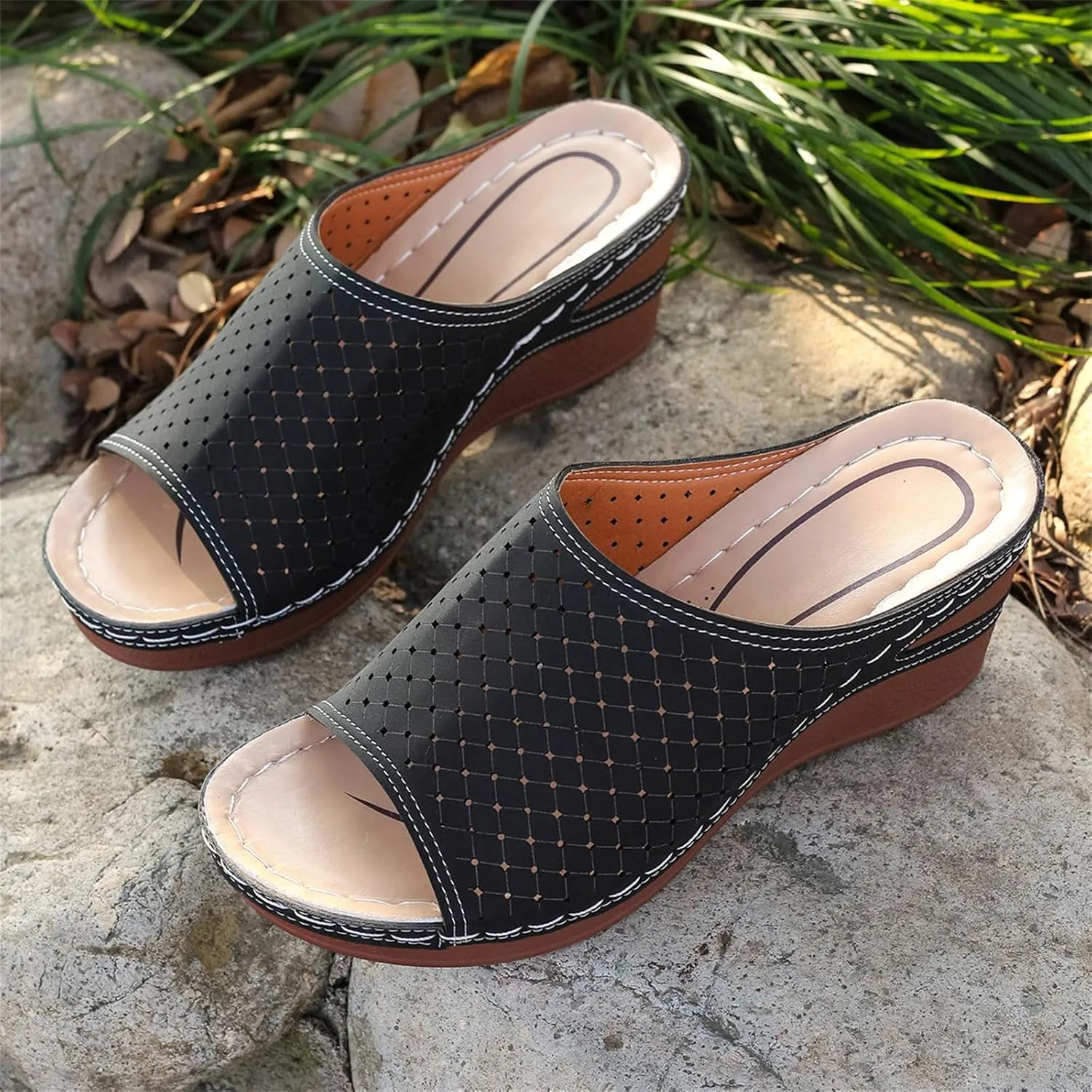 Wedge Sandals for Women Slingback Wedges Orthopedic Comfortable Arch Support Platform Slippers Summer Dressy Casual Slip on Wide Width Flat Sandal Lightweight Damping Sole Flip Flops