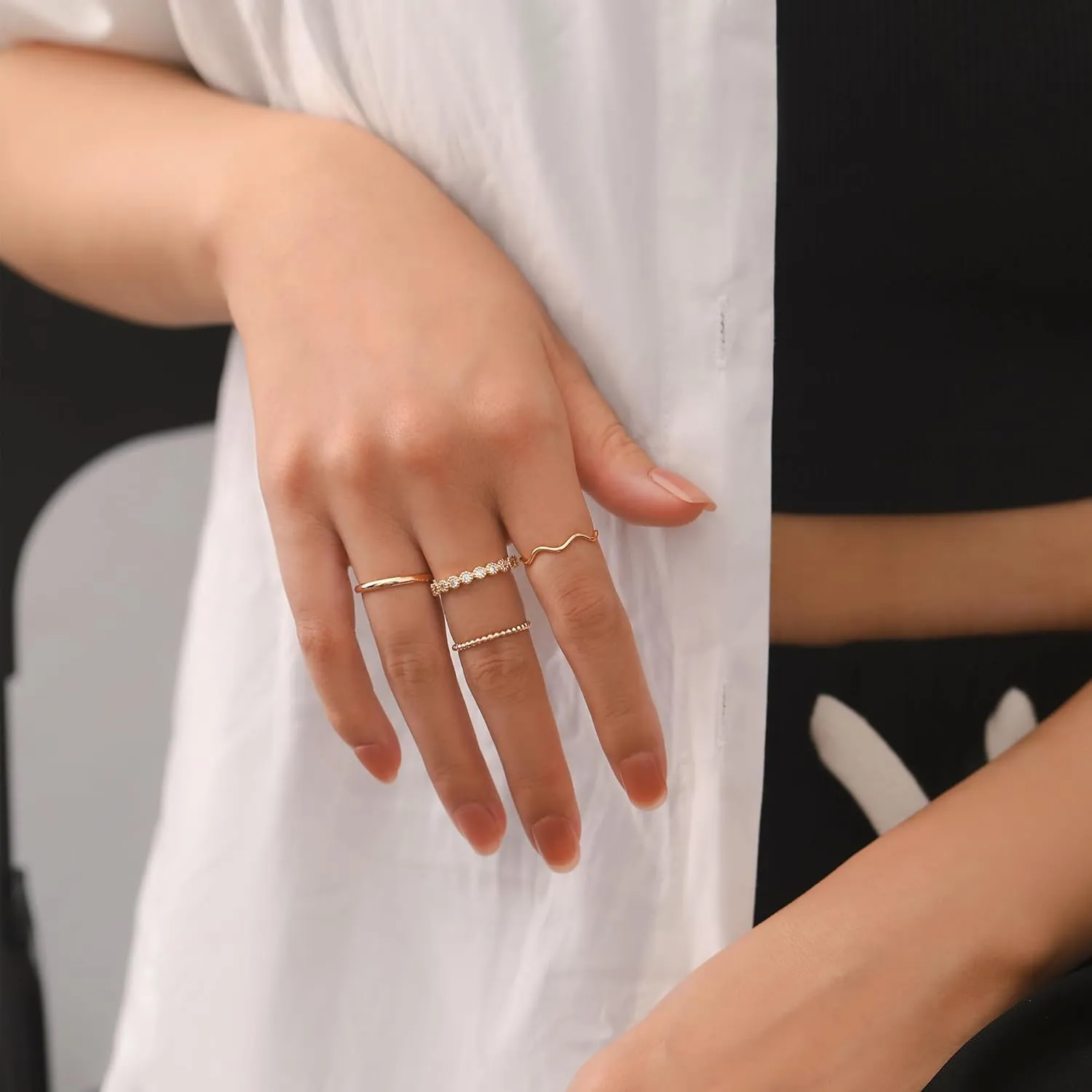 WFYOU Gold Rings for Women Non Tarnish 8PCS 14K Gold Plated Stacking Ring for Women Band Simple Cute Stackable Knuckle Silver Rings for Women Dainty Gold Statement Ring Set Size 4-11 Jewelry
