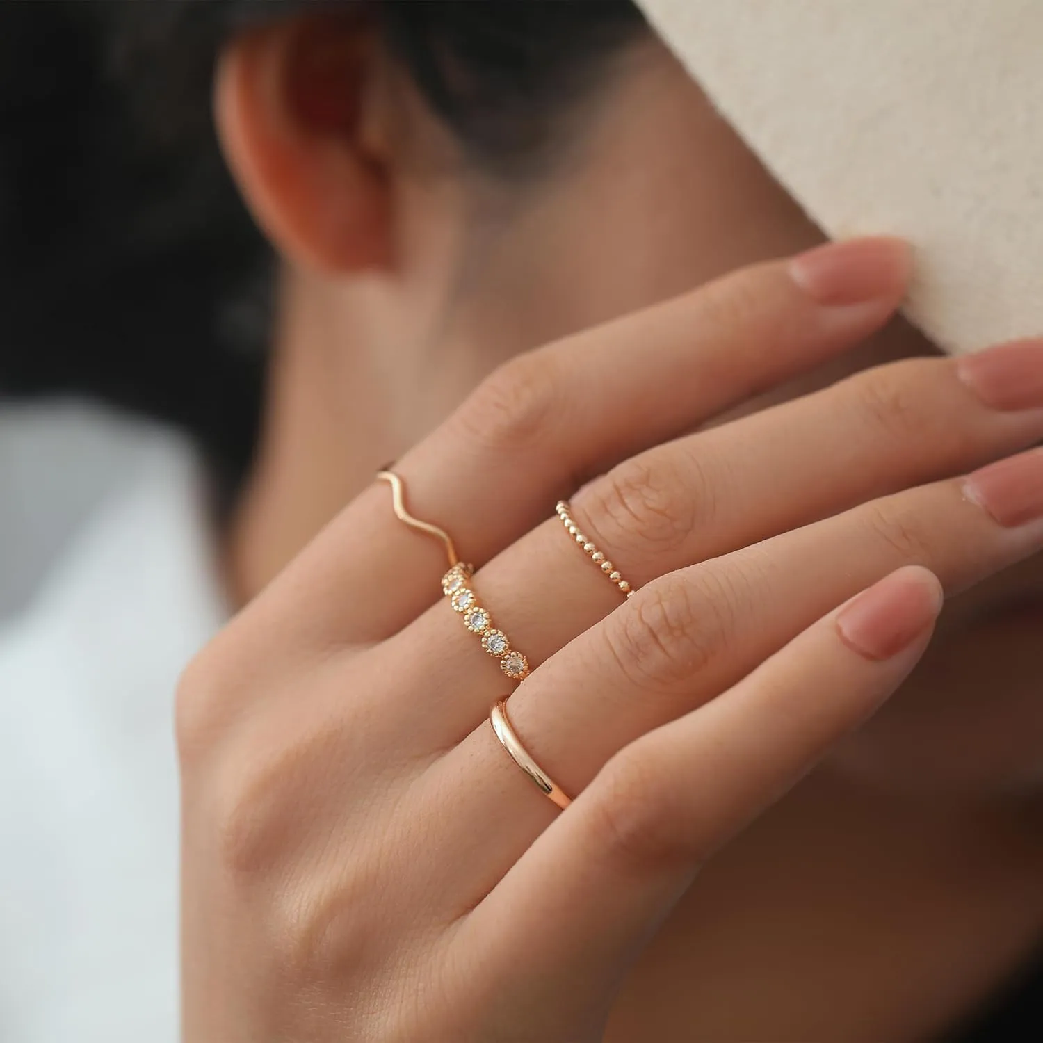 WFYOU Gold Rings for Women Non Tarnish 8PCS 14K Gold Plated Stacking Ring for Women Band Simple Cute Stackable Knuckle Silver Rings for Women Dainty Gold Statement Ring Set Size 4-11 Jewelry