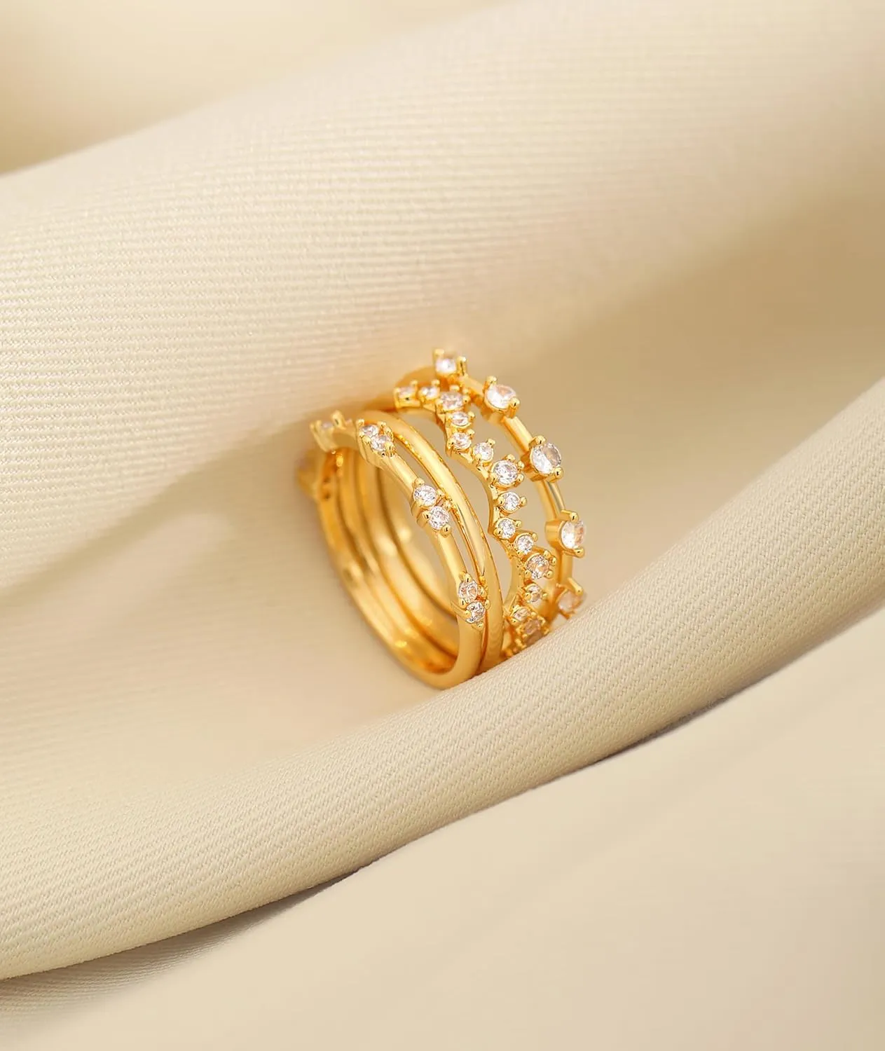 WFYOU Gold Rings for Women that Don't Tarnish Cubic Zirconia Ring Stackable Rings for Women Dainty 14K Gold Plated Rings Set Wedding Bands for Women Gold Jewelry Ring Size 6 7 8 9 10