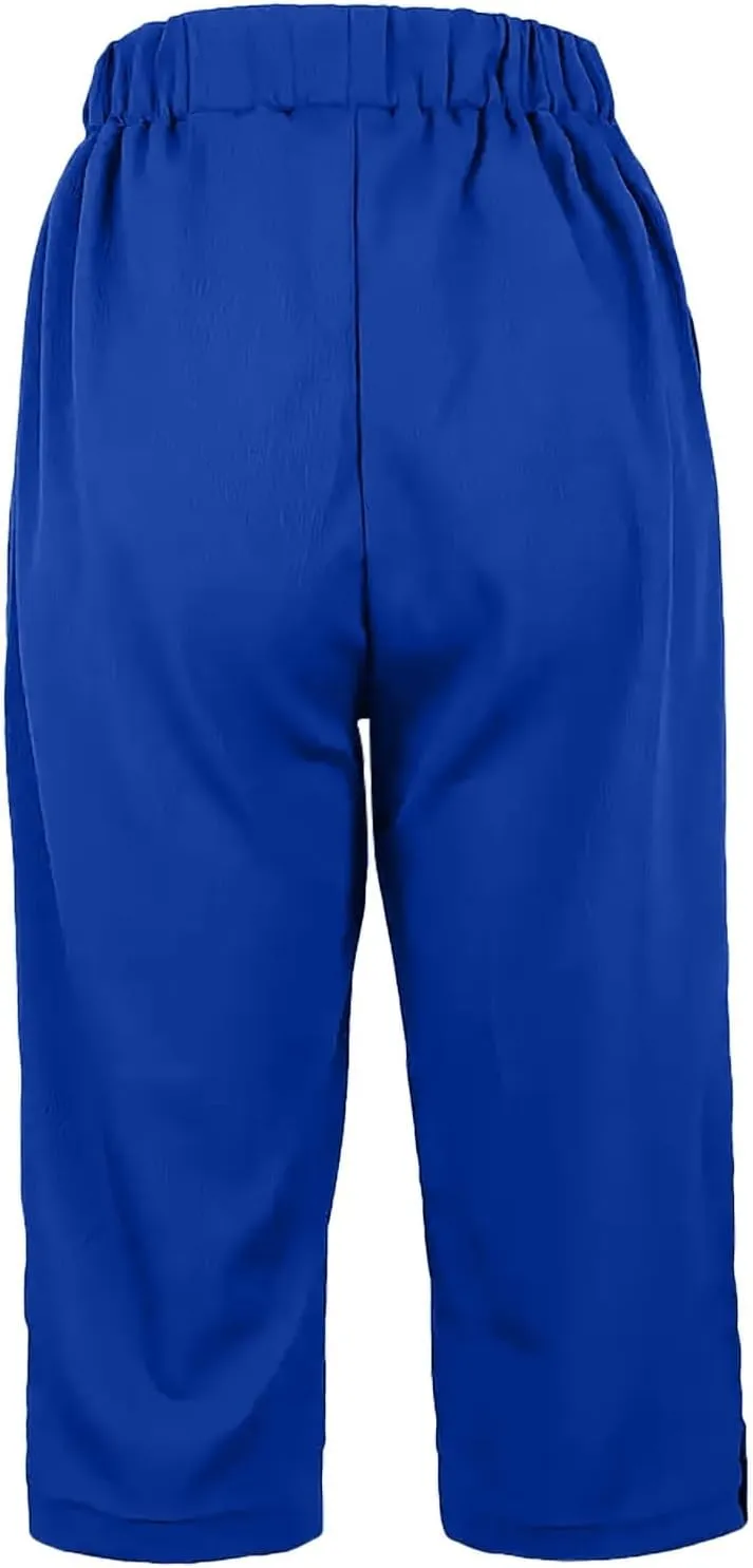 Wide Leg Pants Woman High Waisted Trendy Cropped Pants Elastic Waist Loose Fit Pants Palazzo with Pockets