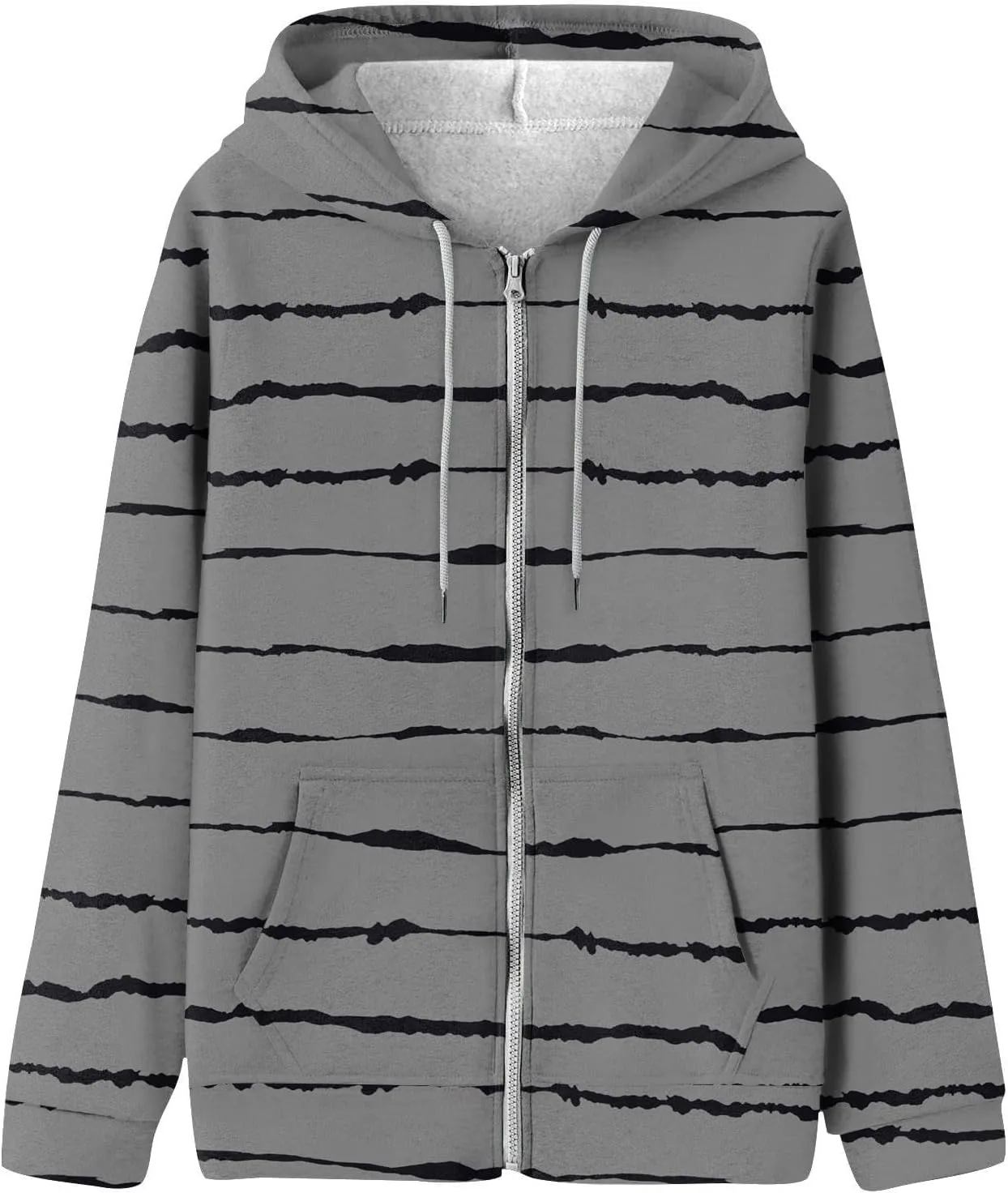 Winter Coats for Women 2024 Trendy Striped Hoodies Long Sleeve Cardigan Jackets Full Zip Drawstring Sweatshirt