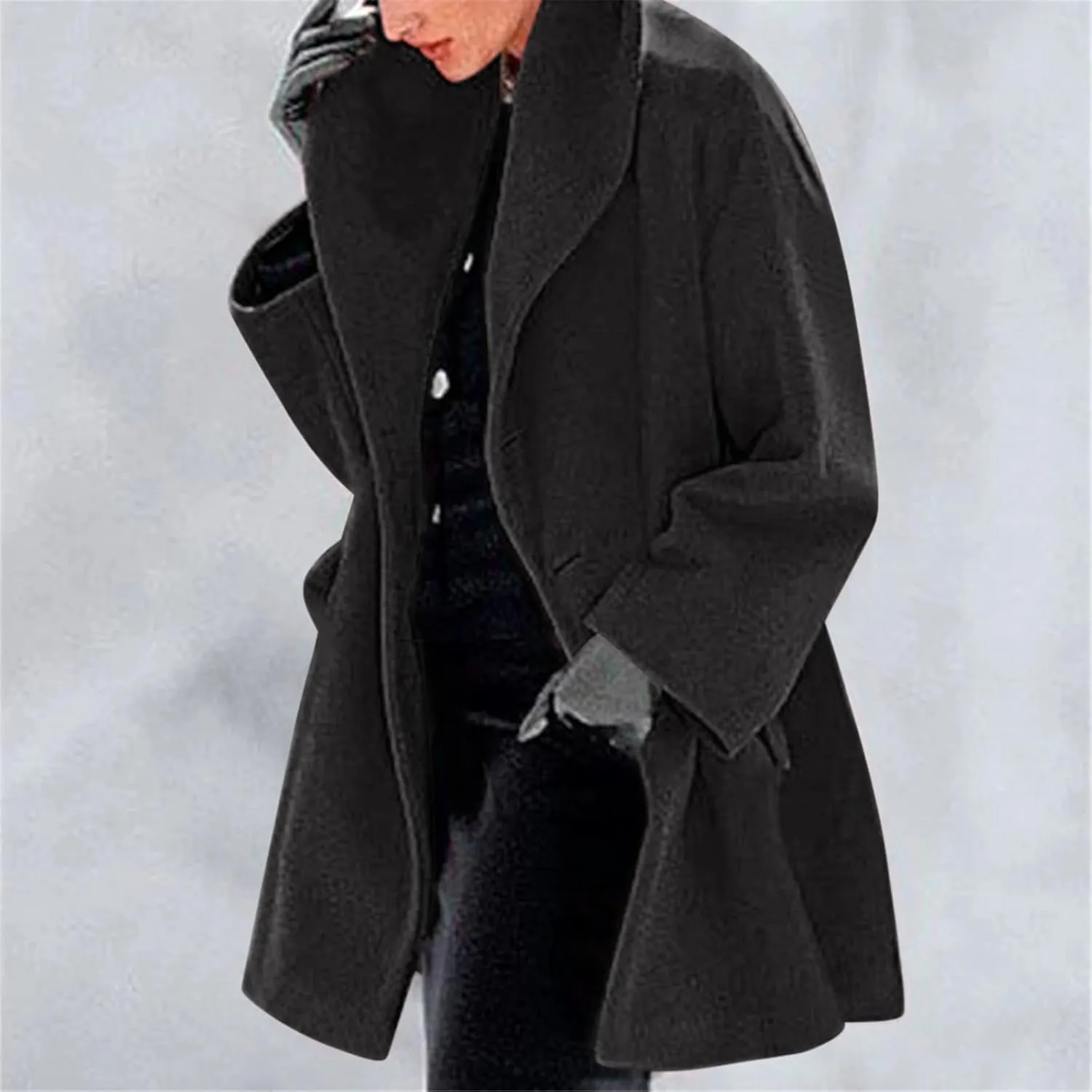 Winter Jacket for Women Long Sleeve Solid Color Lapel Neck Open Front Cardigan Jackets Button Down Loose Fit Coat