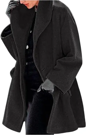 Winter Jacket for Women Long Sleeve Solid Color Lapel Neck Open Front Cardigan Jackets Button Down Loose Fit Coat